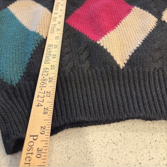 VTG 90s Boston Traders Men's Sweater Large Black 100% Wool Color Block Crewneck - Picture 7 of 13